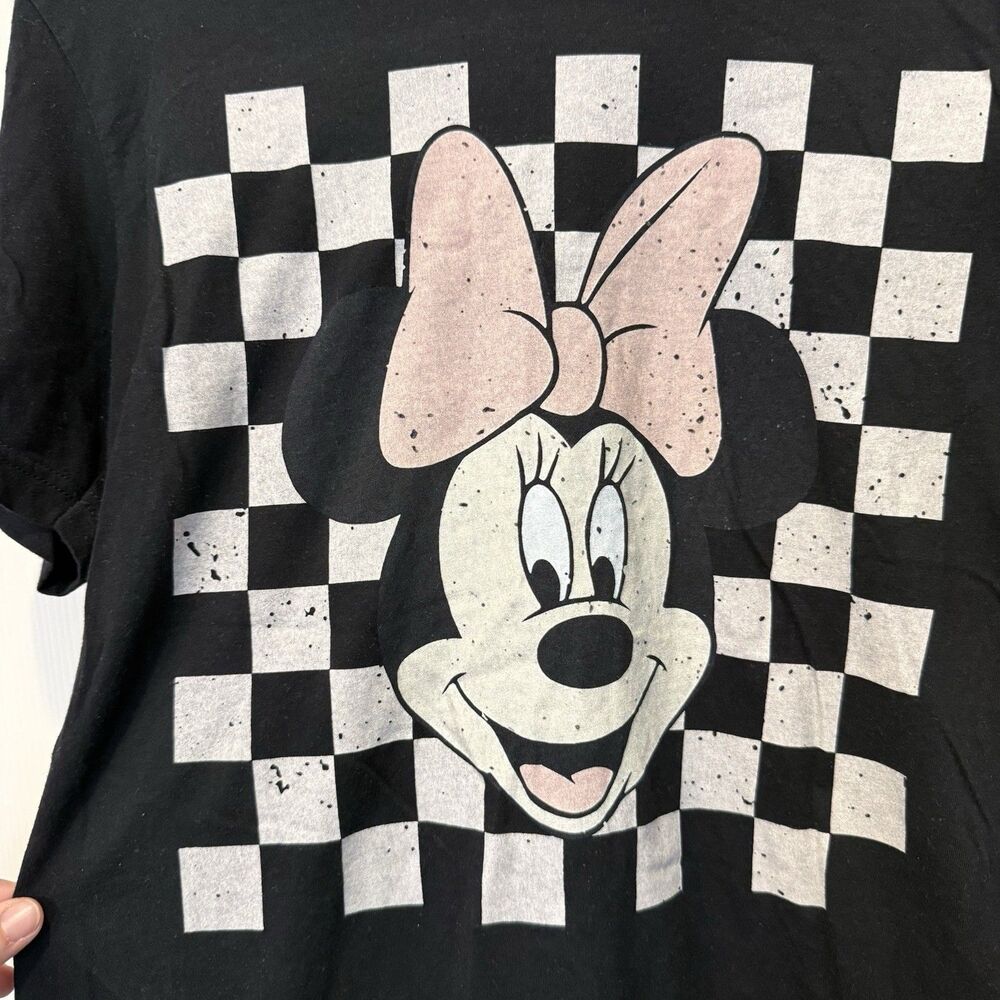 Disney Minnie Mouse Checkerboard Graphic T Shirt Adult Large Black Cotton Tee - Picture 3 of 9